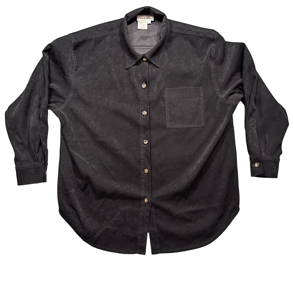 Talbots Button-Down Women XL Faux Suede Black Solid Minimalist Workwear Shirt